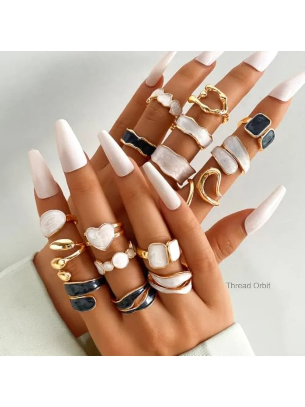 Chunky Stackable Statement Ring Set, Baroque Pearl Enamel Rings, Boho Knuckle